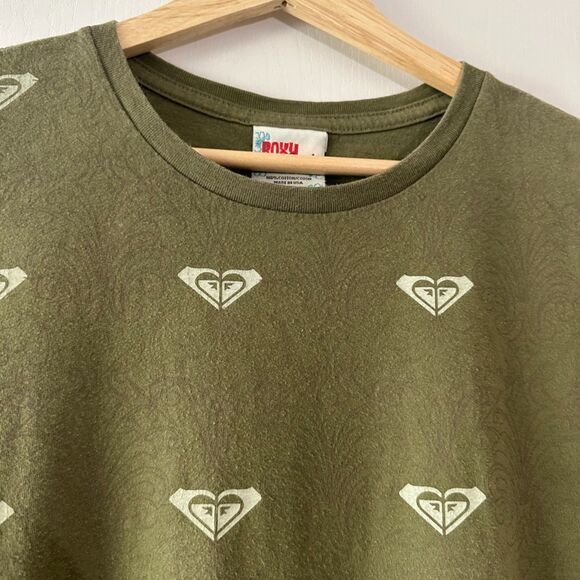 Y2K Roxy Womens All Over Logo Print Baby Tee Shirt Grunge Made in USA Size Large - Picture 2 of 7